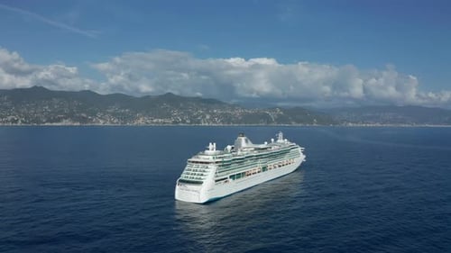 Aerial View. Cruise Ship in a Bay.