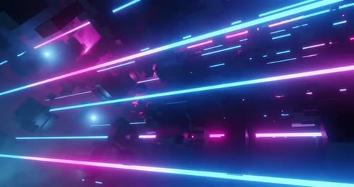 Futuristic Neon Light Tunnel with Blue and Pink Glowing Lines