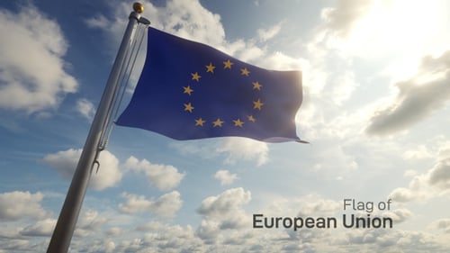 European Union Flag Waving Against Blue Sky