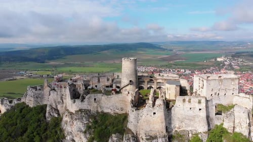 Aerial View on Spissky Hrad. Slovakia. The Ruins of Stone Castle on the Hill