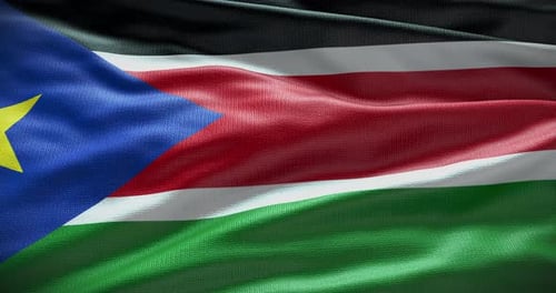 Waving South Sudan Flag with Realistic Fabric Texture