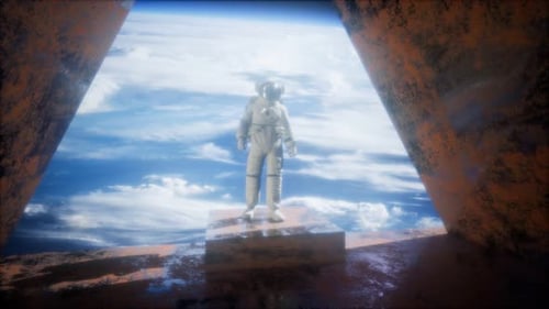 Astronaut auf der Space Observatory Station in der Nähe der Erde