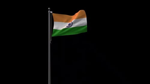 Realistic Waving Flag of India on Pole