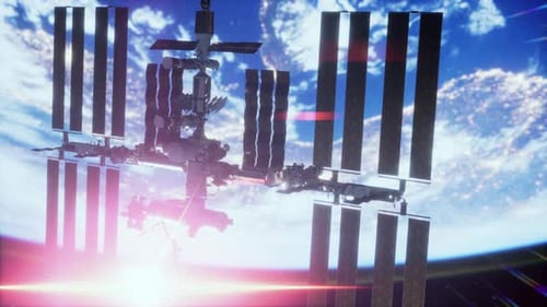International Space Station in Outer Space Over the Planet Earth Orbit