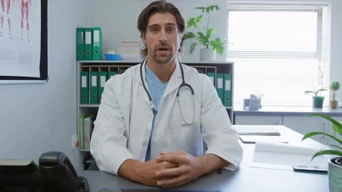 Doctor Speaking to Camera in Office Setting