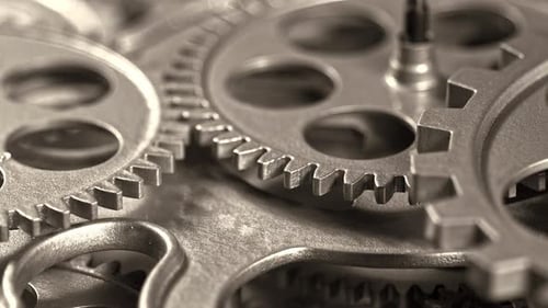 Rotating Metal Gears in Macro Close Up