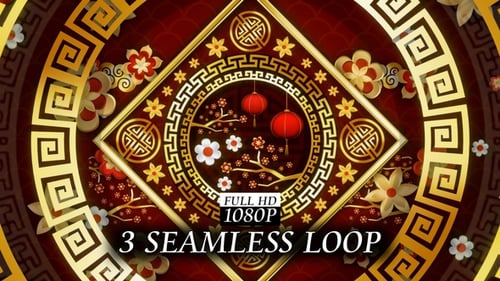 Decorative Chinese New Year Background with Lanterns and Fans