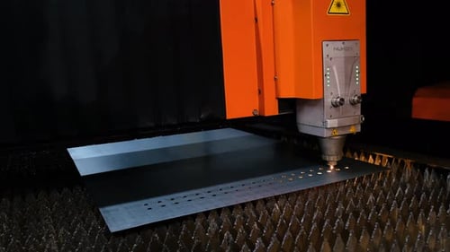 Slow Motion Cnc Laser Cutting Machine Working with Sheet Metal with Sparks