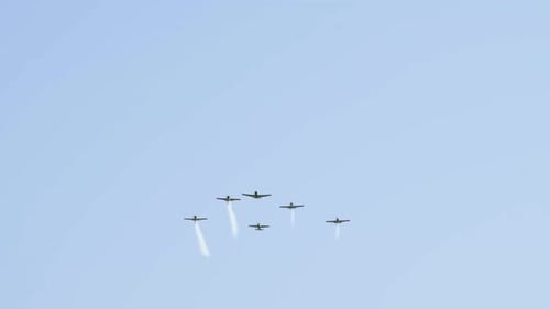 Aerobatic Aircraft Flying in Formation With Smoke
