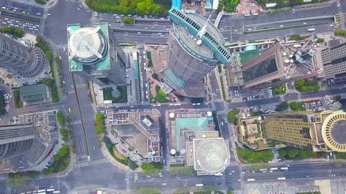 Aerial view of Shanghai Downtown skyline, China. Financial districts in urban city.