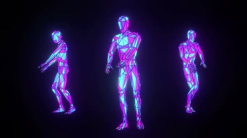 Futuristic Neon Geometric Low Poly Dancing Figures