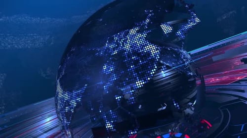 Futuristic Digital Earth Globe Rotating for News and Technology Broadcasts