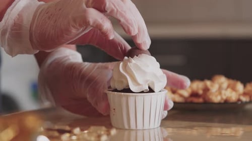 Decorating Chocolate Easter Cupcake in the Kitchen