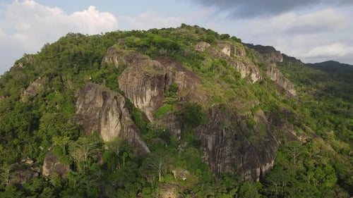 Aerial view of cliffs Gunung Api Purba in Yogyakarta, Indonesia.