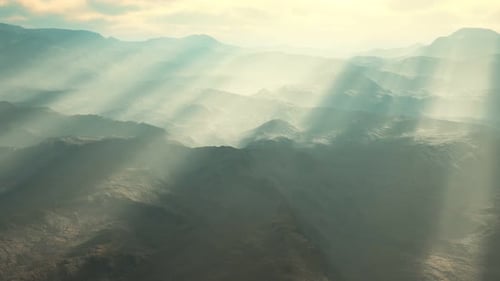 Aerial Vulcanic Desert Landscape with Rays of Light