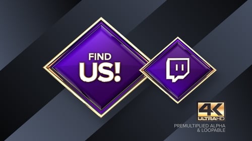 Twitch Finde uns! Rotierendes Schild 4K Looping Designelement