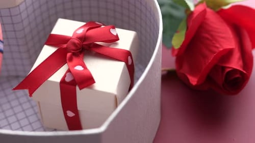 Close Up of Heart Shape Gift Box on Table.