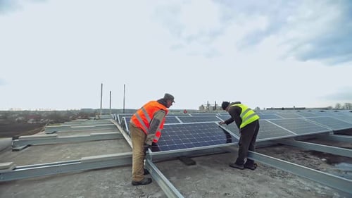 Installation of sunny batteries on roof