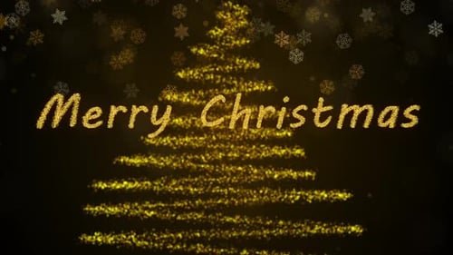 Golden Glitter Merry Christmas Tree Particle Animation