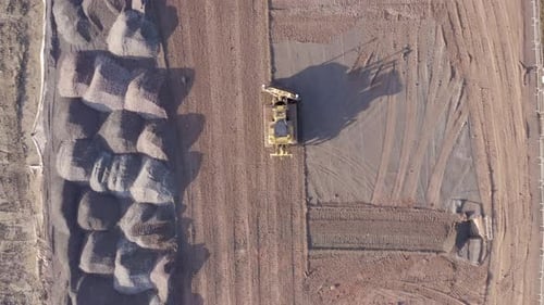 Aerial View of a Bulldozer on a Construction Site