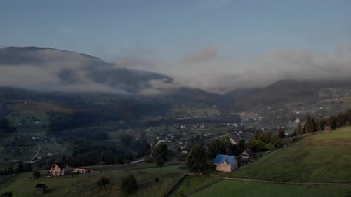 Picturesque Village Scene, Aerial View of Rural Landscape
