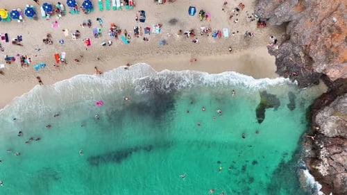 People swim in the sea aerial view 4 K Turkey Alanya