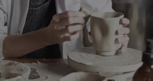 Working Hands At Pottery Studio