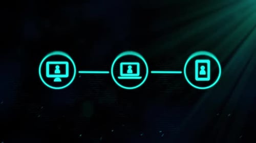 Animation de trois Icones vertes d'interface informatique numérique sur fond vert brillant