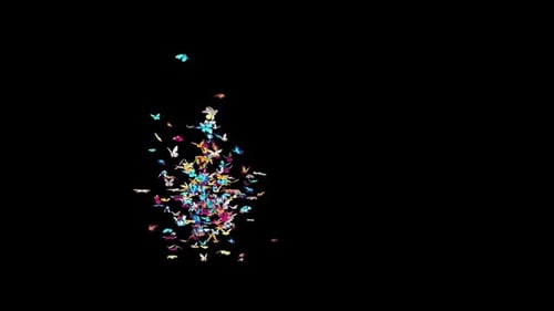 Vibrant Butterfly Swarm Flying with Alpha Channel