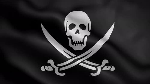 Waving Pirate Flag with Skull and Cross Swords