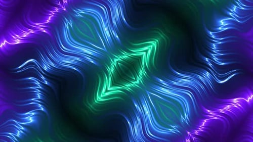 Abstract Neon Wavy Lines Kaleidoscope Looping Motion Background