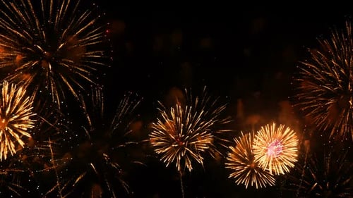 Beautiful Golden Fireworks Exploding in the Night Sky