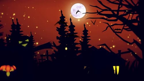 Spooky Halloween Night Motion Background with Bats and Pumpkins