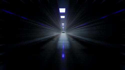 Fliegen Sie durch den Tunnel mit blauen Lichtern, die überall reflektiert werden A5