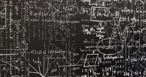 Scrolling Chalkboard Math Formulas and Scientific Diagrams