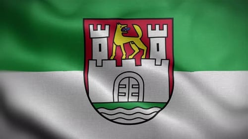 Loopable Flag of Graz City Waving with Heraldic Crest