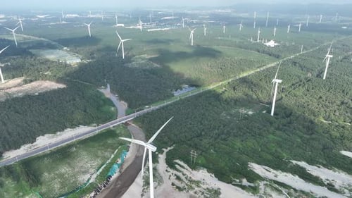 Wind Turbines in mountain during sunset