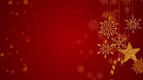 Sparkling Golden Christmas Snowflakes and Star on Red Background