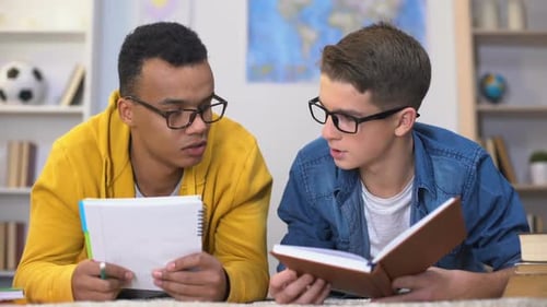 Exhausted Multiracial College Students Feeling Exhausted After Exam Preparation