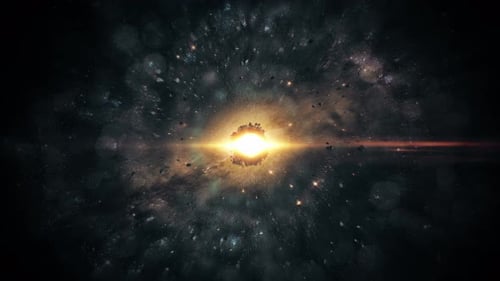 Asteroid belt in Galaxy. Realistic nebula in space with a giant star in the center of the universe