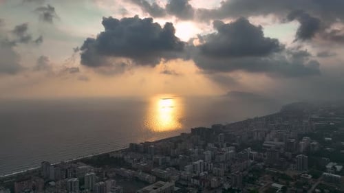Colorful Panorama over the city Aerial View 4 K Alanya Turkey