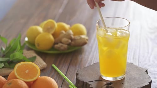 Refreshing Citrus Drink with Fruit and Mint