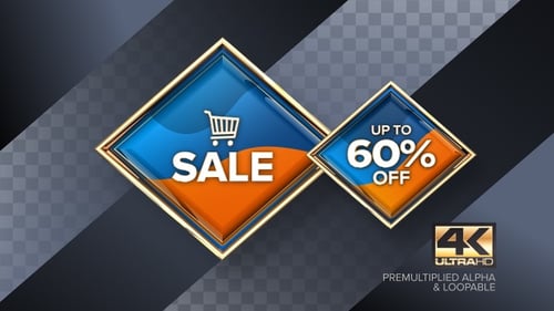 Sale 60% Blue Rotating Badge 4K Looping Design Element