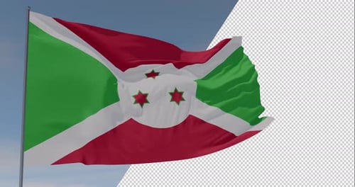 Realistic Waving Burundi Flag with Alpha Channel for Compositing