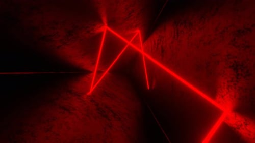 Red Laser Ray Moving and Bouncing in Triangle Dark Tunnel