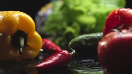 Close Up of Fresh Vegetables with Water Droplets