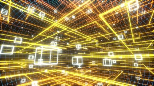Glowing lines and cubes,data lines and networks.