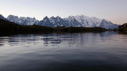 Colourful Sunrise on Chesery Lake in France Alps