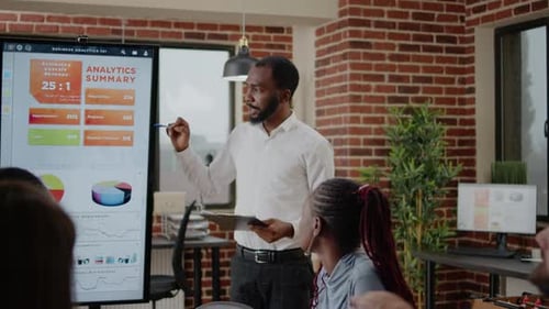 Business Analytics Presentation in Modern Office Conference Room