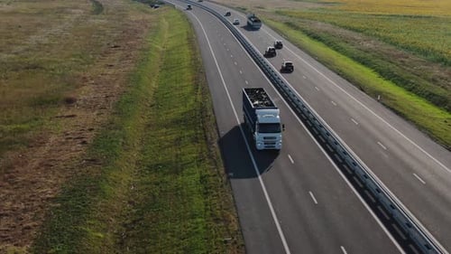 Aerial View of the Highway with Cars and Trucks